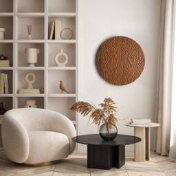 3D Geometric Wood Wall Art, Circular Sculpture Round Abstract Minimal Handmade Decor Hanging - thumbnail 2