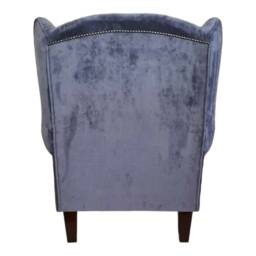 Blueberry Queen Anne Wingback Chair Soft Touch Fabric, Brass Castor Legs - thumbnail 3