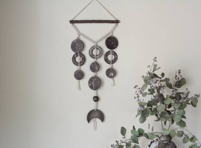 Brown Stoneware Moon Wall Hanging Rustic Ceramic Decor - image 1