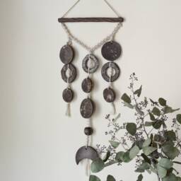 Brown Stoneware Moon Wall Hanging Rustic Ceramic Decor - thumbnail 3