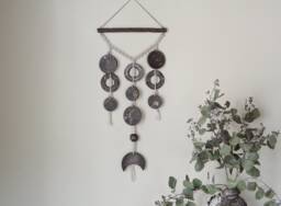 Brown Stoneware Moon Wall Hanging Rustic Ceramic Decor