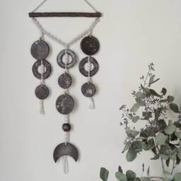 Brown Stoneware Moon Wall Hanging Rustic Ceramic Decor - thumbnail 2