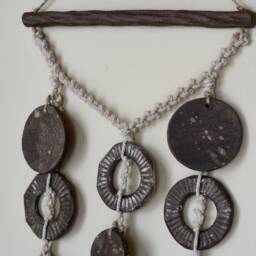 Brown Stoneware Moon Wall Hanging Rustic Ceramic Decor - thumbnail 4