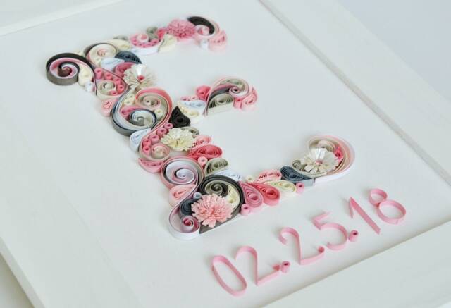 Initial Monogram E, Baptism Baby Girl Gift, 1st Birthday Gift, Christening Pink Grey Nursery Wall Decor, First Birthday, Child - image 1