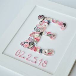 Initial Monogram E, Baptism Baby Girl Gift, 1st Birthday Gift, Christening Pink Grey Nursery Wall Decor, First Birthday, Child - thumbnail 3