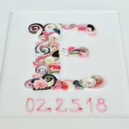 Initial Monogram E, Baptism Baby Girl Gift, 1st Birthday Gift, Christening Pink Grey Nursery Wall Decor, First Birthday, Child - thumbnail 2