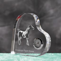 American Paint Horse - Crystal Clock in The Shape Of A Heart With Image Pure-Bred Horse - thumbnail 2