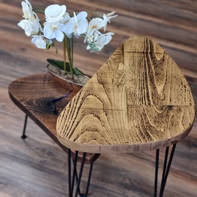 Rustic Leaf Side Table Coffee Christmas Tree Stand Plant Bedside From Wood On Steel Hairpin Legs - image 1