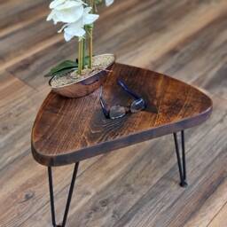 Rustic Leaf Side Table Coffee Christmas Tree Stand Plant Bedside From Wood On Steel Hairpin Legs - thumbnail 4