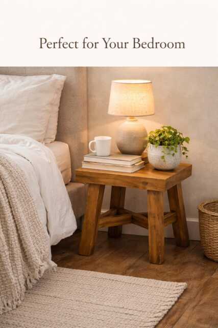 Rustic Wooden Bedside Table - Small Side Farmhouse Nightstand Bedroom Decor Stool Compact Wood - image 1