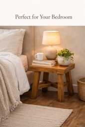 Rustic Wooden Bedside Table - Small Side Farmhouse Nightstand Bedroom Decor Stool Compact Wood - thumbnail 1