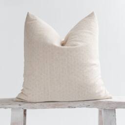 Textured Cotton Linen Pillow Cover, Oatmeal Beige, Bamboo Reverse - thumbnail 1