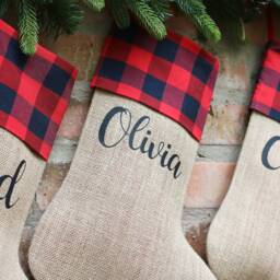 Personalized Christmas Stockings, Decorations, Custom Burlap Buffalo Stockings - thumbnail 4