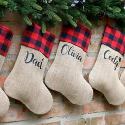 Personalized Christmas Stockings, Decorations, Custom Burlap Buffalo Stockings - thumbnail 2
