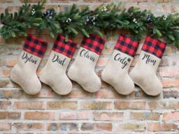 Personalized Christmas Stockings, Decorations, Custom Burlap Buffalo Stockings - thumbnail 1