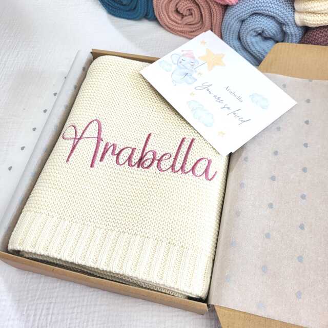Personalised Baby Blanket - Custom Cotton Knitted Name For Newborn - image 1