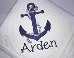Personalized Nautical Baby Quilt - Anchor Blanket With Name Custom Boy Nursery Bedding Coastal Shower Gift - thumbnail 1