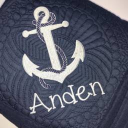 Personalized Nautical Baby Quilt - Anchor Blanket With Name Custom Boy Nursery Bedding Coastal Shower Gift - thumbnail 3