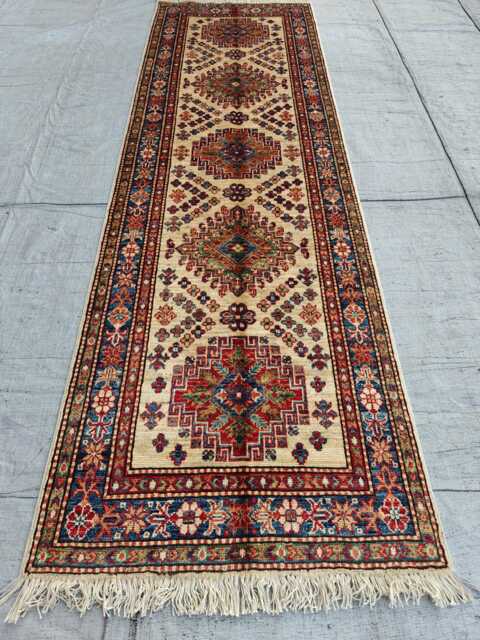 Handwoven Wool Chobi Runner Rug Geometric Hallway Rug - 8.2x2.5 Ft - image 1