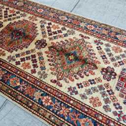 Handwoven Wool Chobi Runner Rug Geometric Hallway Rug - 8.2x2.5 Ft - thumbnail 3