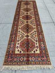 Handwoven Wool Chobi Runner Rug Geometric Hallway Rug - 8.2x2.5 Ft - thumbnail 1