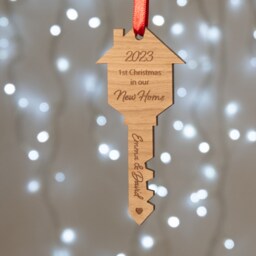Personalised Wooden Key First Christmas in New Home Tree Decoration - Gift
