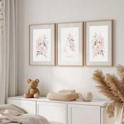 Pretty Pastel Floral Prints For Girls Nursery Or Bedroom, Set Of 3 With Name - thumbnail 3