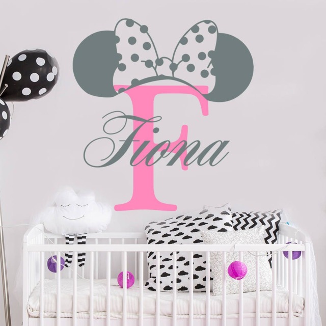 Girls Name Wall Decal, Mickey Mouse Decal, Monogram Letter, Minnie Ears, Nursery Decor Girl, Girl Room Decor, Custom Art - Ma175 - image 1