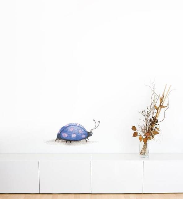Blue Lady Bug Wall Sticker Decal - Kids Stickers, Animals Childrens Decals, Art, Room, Girl, Boy