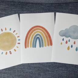 Watercolour Sun Rainbow Cloud Unframed Set Of 3 Baby Girl Boy Nursery Poster Print, Kids Bedroom Wall Art Decor, Boho Gender Neutral - thumbnail 2