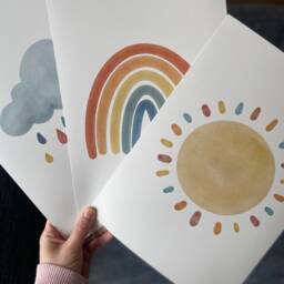 Watercolour Sun Rainbow Cloud Unframed Set Of 3 Baby Girl Boy Nursery Poster Print, Kids Bedroom Wall Art Decor, Boho Gender Neutral - thumbnail 3