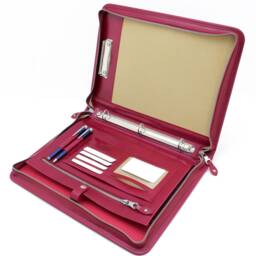 Leather Portfolio 3 Ring Binder, Red Leather Clipboard, Professional Conference Folder A4, Zippered Document Holder - thumbnail 3