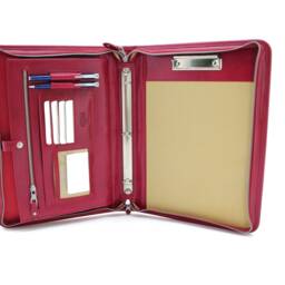 Leather Portfolio 3 Ring Binder, Red Leather Clipboard, Professional Conference Folder A4, Zippered Document Holder - thumbnail 2