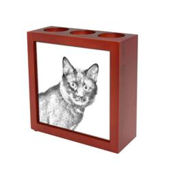 Kurilian Bobtail - Wooden Stand For Candles/Pens With The Image Of A Cat New Collection - thumbnail 1