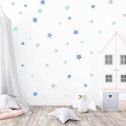 Watercolor Star Wall Decals, Blue Green Nursery Decor - 100 Pack - thumbnail 2