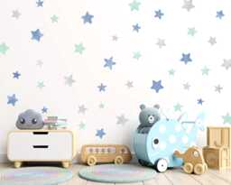 Watercolor Star Wall Decals, Blue Green Nursery Decor - 100 Pack - thumbnail 1