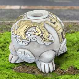 Chinese Concrete Aroma Lamp Oriental Oil Burner Sculpture Asian Lucky Toad Decor Meditation Ornament Zen Garden Art Money Gift - thumbnail 4