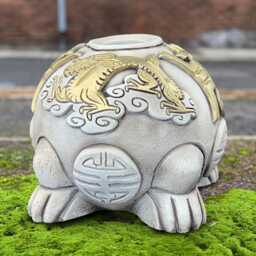 Chinese Concrete Aroma Lamp Oriental Oil Burner Sculpture Asian Lucky Toad Decor Meditation Ornament Zen Garden Art Money Gift - thumbnail 3