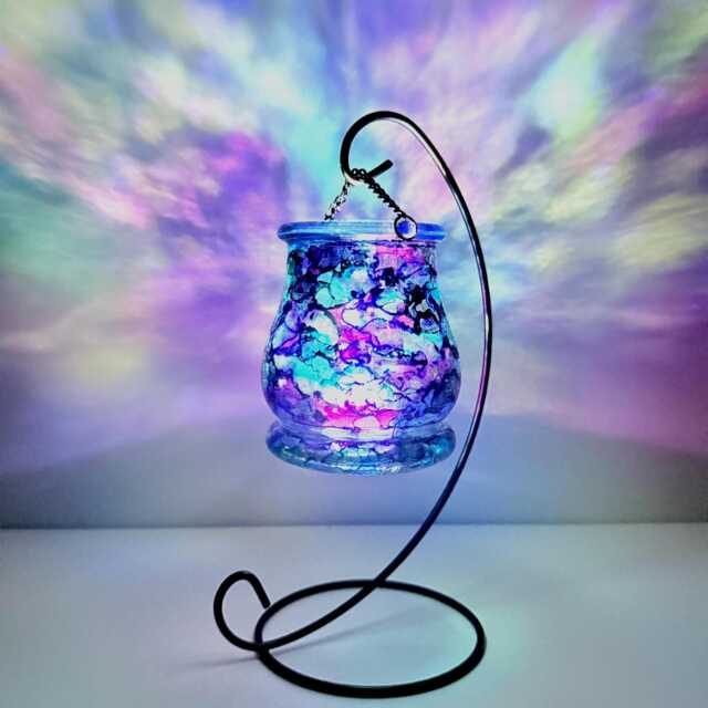 Hand Painted Iridescent Dream Lantern - Celestial Candle Holder With Aurora Light Effect - image 1