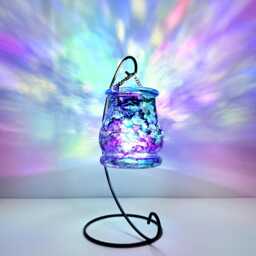 Hand Painted Iridescent Dream Lantern - Celestial Candle Holder With Aurora Light Effect - thumbnail 2