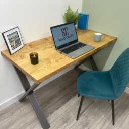 Handmade Solid Wood Desk With Industrial Steel X Legs - Rustic Home Office Custom Made - thumbnail 4