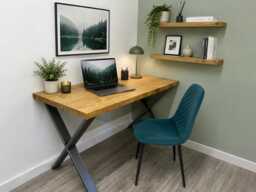 Handmade Solid Wood Desk With Industrial Steel X Legs - Rustic Home Office Custom Made