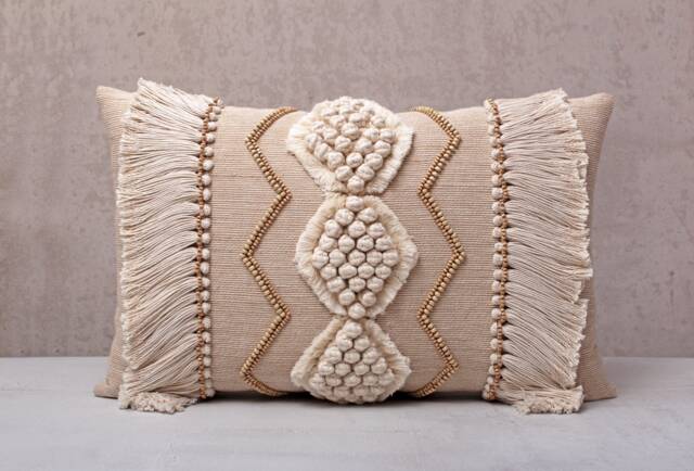 Cream Cotton Jute Macrame Bohemian, Bali Style Pillow Cover, Decorative Handmade Throw Cover, Embroidered Cover Wlcc030 - image 1