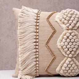 Cream Cotton Jute Macrame Bohemian, Bali Style Pillow Cover, Decorative Handmade Throw Cover, Embroidered Cover Wlcc030 - thumbnail 3