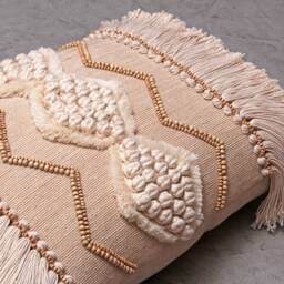 Cream Cotton Jute Macrame Bohemian, Bali Style Pillow Cover, Decorative Handmade Throw Cover, Embroidered Cover Wlcc030 - thumbnail 2