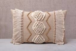 Cream Cotton Jute Macrame Bohemian, Bali Style Pillow Cover, Decorative Handmade Throw Cover, Embroidered Cover Wlcc030 - thumbnail 1