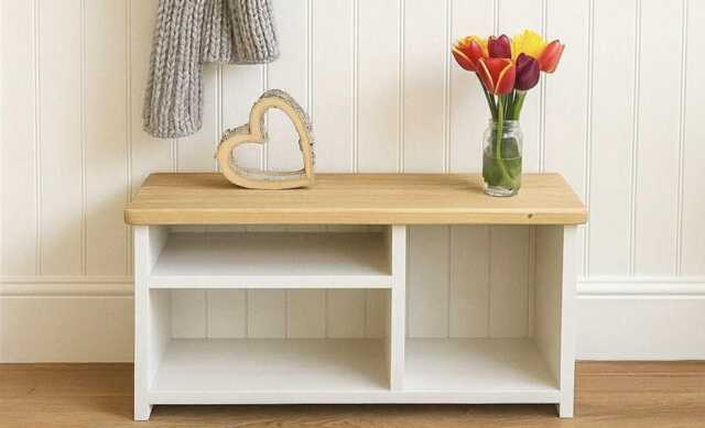 Handmade Rustic Wooden Shoe Bench With Shelf & Coat Hooks - image 1