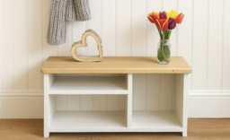 Handmade Rustic Wooden Shoe Bench With Shelf & Coat Hooks