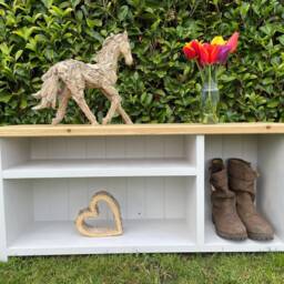 Handmade Rustic Wooden Shoe Bench With Shelf & Coat Hooks - thumbnail 3