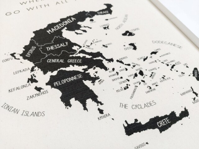 Greek Islands Pushpin Map Personalised Travel Gift Anniversary Cotton Or Linen Framed - image 1